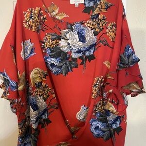 Umgee Red Floral Kimono Blouse